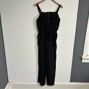 Blush Women's XL Black Jumpsuit SHEER Pockets Tie Waist Boho Fairy Coquette‎